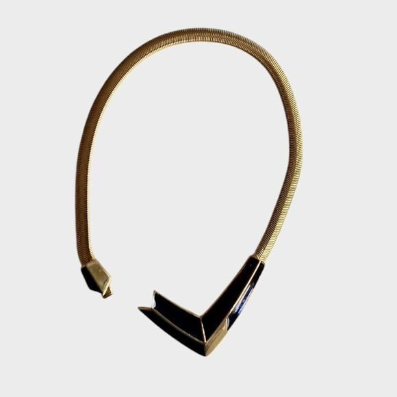 TRIFARI Black and Gold Geometric Choker Slinky Chain Bold Bib Collar - Picture 6 of 6